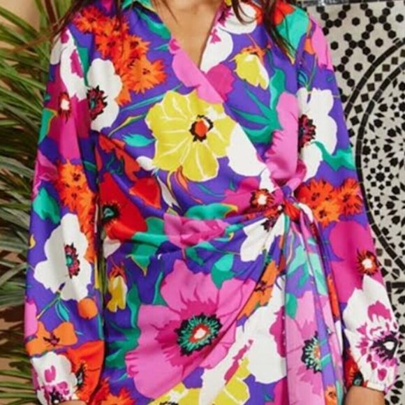 NWT Bucket List Floral Wrap Dress Size Large (L) - Picture 2 of 8